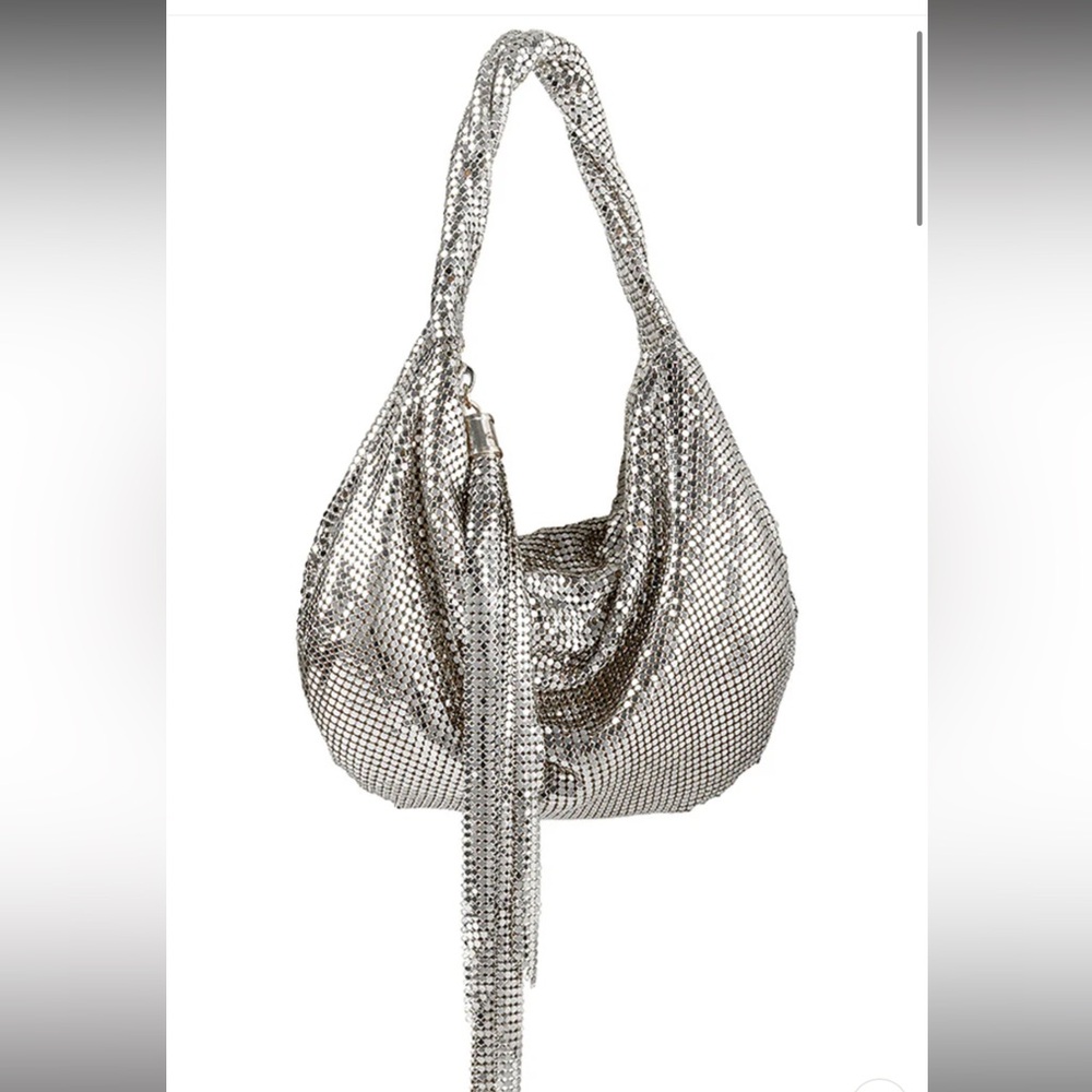 Whiting & David nwot silver mesh clutch handbag hobo mini